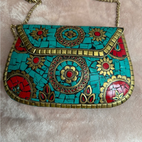 Turquoise and Red Mosaic Women Bag - Picture 3 of 16